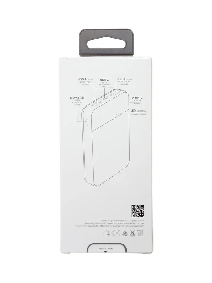Внешний аккумулятор PERO PB01, 5000 мАч, 2 USB, 2.1 А, индикатор, чёрный