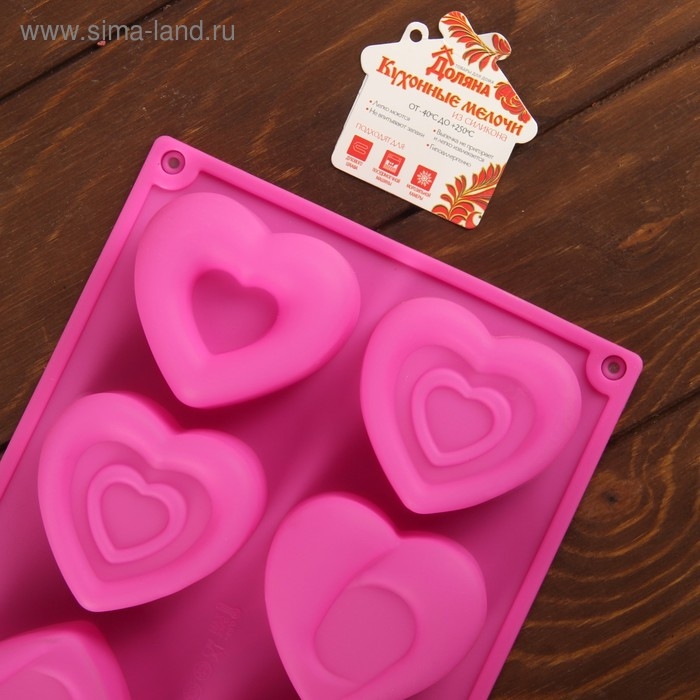 Форма для выпечки Доляна «Сердцебиение», силикон, 30×17,5 см, 8 ячеек (7×6,5 см), цвет МИКС