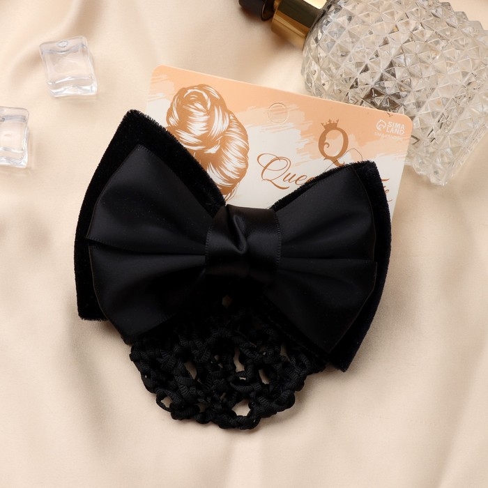 Заколка-автомат для волос  Заколка-автомат для волос "Бантик" с сеточкой для пучка, d-10 см, чёрный