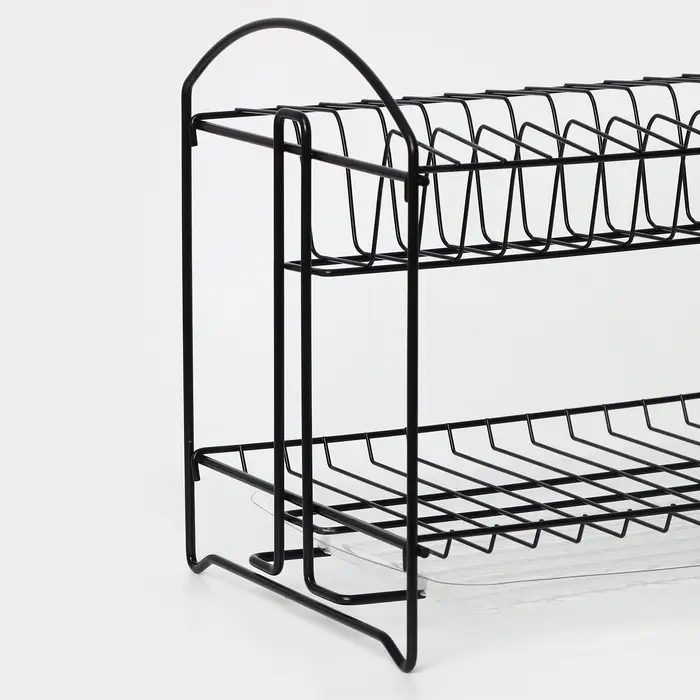 Сушилка для посуды с поддоном 2-х ярусная, разборная, 39.5&times;24&times;29.5 см, чёрная
