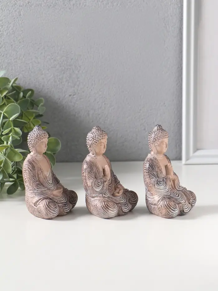 Сувенир полистоун "Три будды" набор 3 шт беж с белым 5х6,8х10,3 см