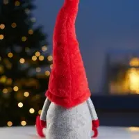 Светодиодная фигура &laquo;Гномик в красной шапке&raquo; 60 см, текстиль, 1 LED, от батареек LR1130&times;3, свечение тёплое белое