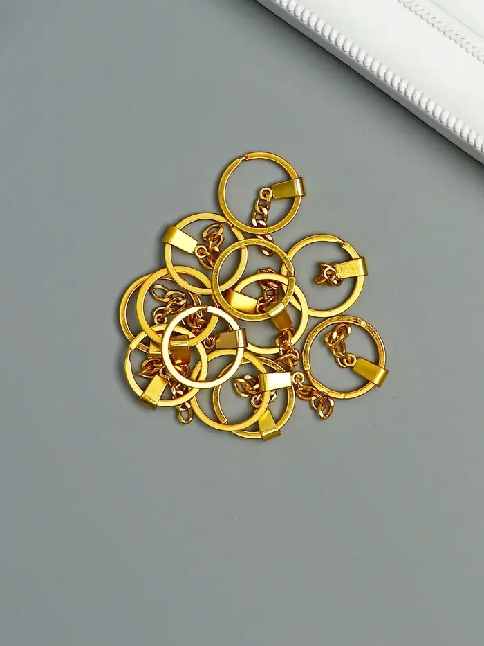 Основа для брелока кольцо металл с плоским креплением золото набор 12 шт 3х6 см