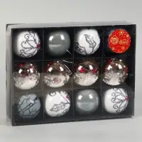 Ёлочные игрушки &laquo;Мелодия&raquo;, шары новогодние, d=6 см, набор 12 шт., ассорти, белый серый