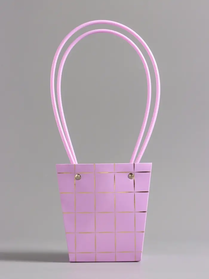 Сумка переноска для цветов, лиловая влагостойкая, с тиснением, 13&times;9.5&times;13&plusmn;5% см