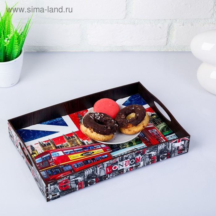 Поднос с ручками Поднос с ручками "Лондон", деревянный, 30х20х4,5см