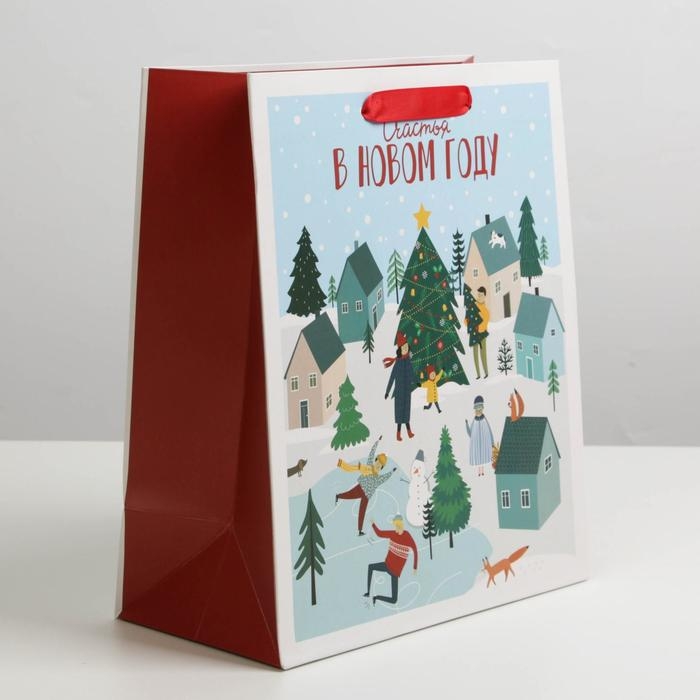 Пакет подарочный новогодний ламинированный «Новогодний город», ML 23 х 27 х 11.5 см
