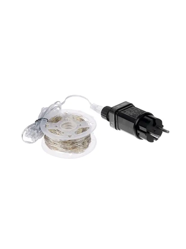 Гирлянда «Нить» 50 м роса, IP44, серебристая нить. 500 LED, пульт, 36 В, свечение тёплое белое