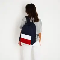 Рюкзак школьный текстильный с цветным карманом, 30х39х12 см, синий, бордовый, белый