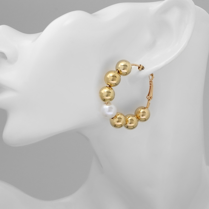 Серьги-кольца «Бусины» соединение, цвет белый в золоте Серьги-кольца «Бусины» соединение, цвет белый в золоте