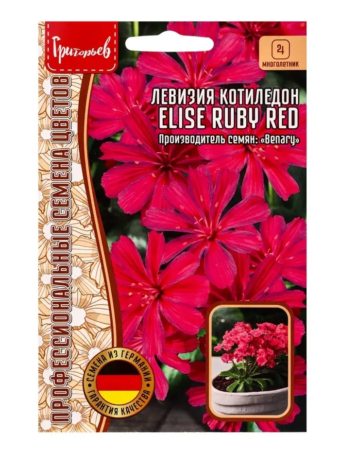 Семена цветов Левизия котиледон Elise Ruby Red, 3 шт. &laquo;Григорьев&raquo;