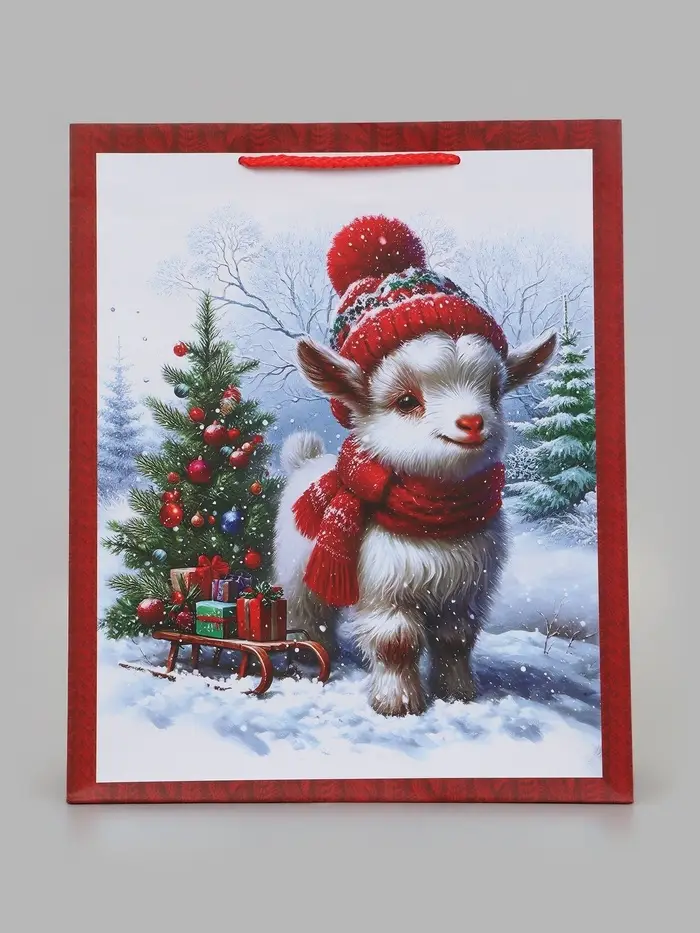 Пакет подарочный &laquo;Козлик в шапке и шарфе&raquo;, 26&times;12&times;32 см