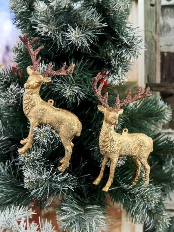 Ёлочные игрушки 2 шт. &laquo;Зимнее волшебство. Благородный олень&raquo; пластик, 8&times;15 см, золото