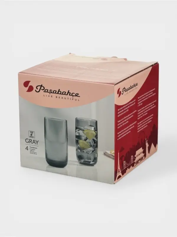 Стаканы Paşabah&ccedil;e &laquo;Грей&raquo;, 365 мл, набор 4 шт., стекло, чёрные