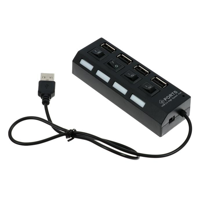 USB-разветвитель Luazon, 4 порта с индивидуальными выключателями, черный