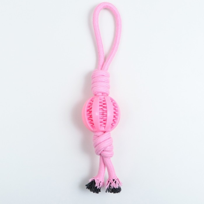 Игрушка канатная плетёная с мячом, до 35 см, до 115 г, розовая Игрушка канатная плетёная с мячом, до 35 см, до 115 г, розовая