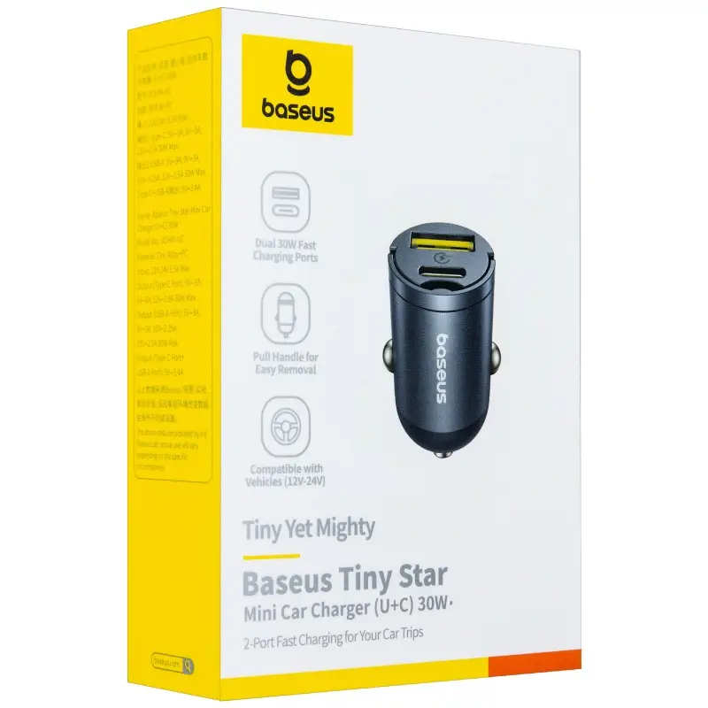 Переходник автомобильного зарядного устройства на USB + Type-C 30W C00035001121-02 Baseus черный