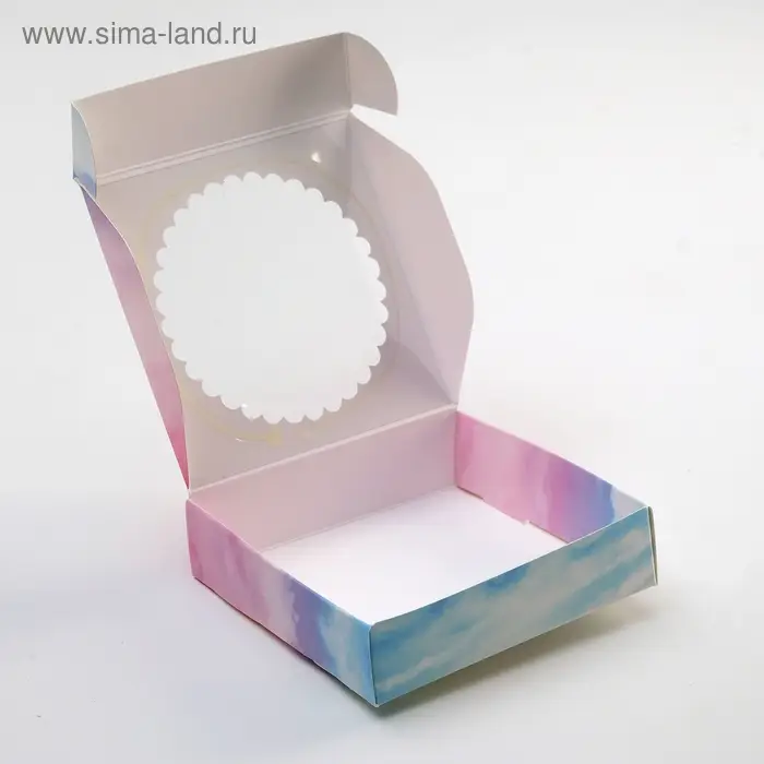 Подарочная коробка сборная с окном, небесный, 11.5×11.5×3 см Подарочная коробка сборная с окном, небесный, 11.5×11.5×3 см