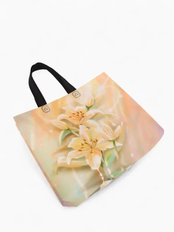 Сумка хозяйственная без застёжки, с цветочным принтом, 32&times;10&times;26 см, бежевая