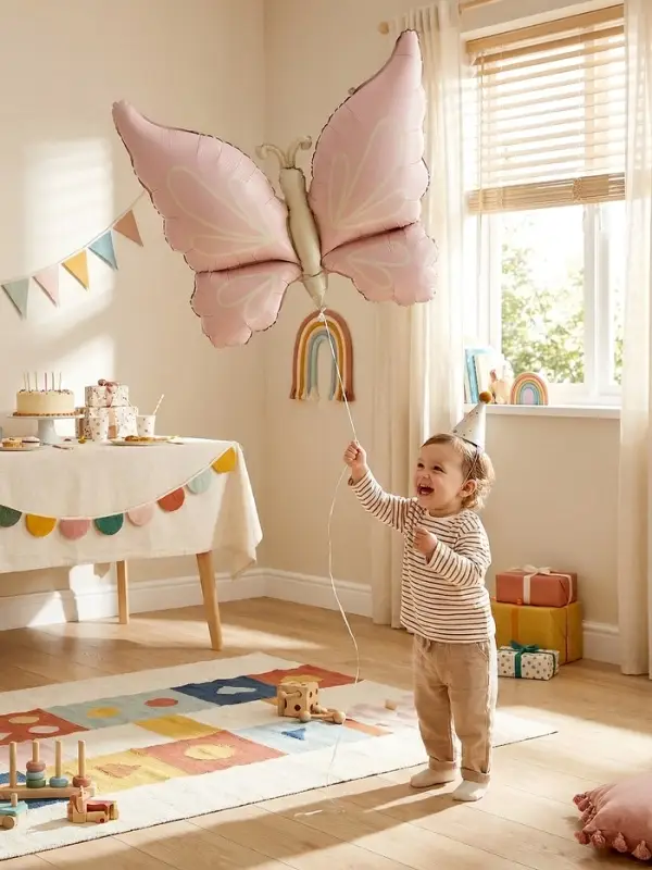 Воздушный шар фольгированный 37" "Нежная бабочка" розовый сатин