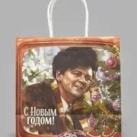Пакет подарочный &laquo;Новый год, Ирония судьбы&raquo;, Мосфильм, 22&times;22&times;11 см, крафт