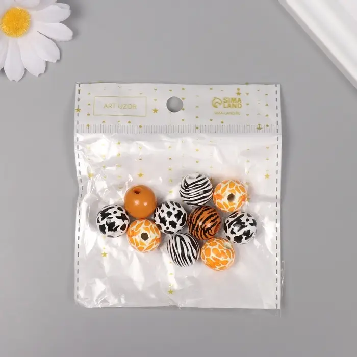 Бусины для творчества дерево "Звериный принт" набор 10 шт 1,6х1,6х1,6 см