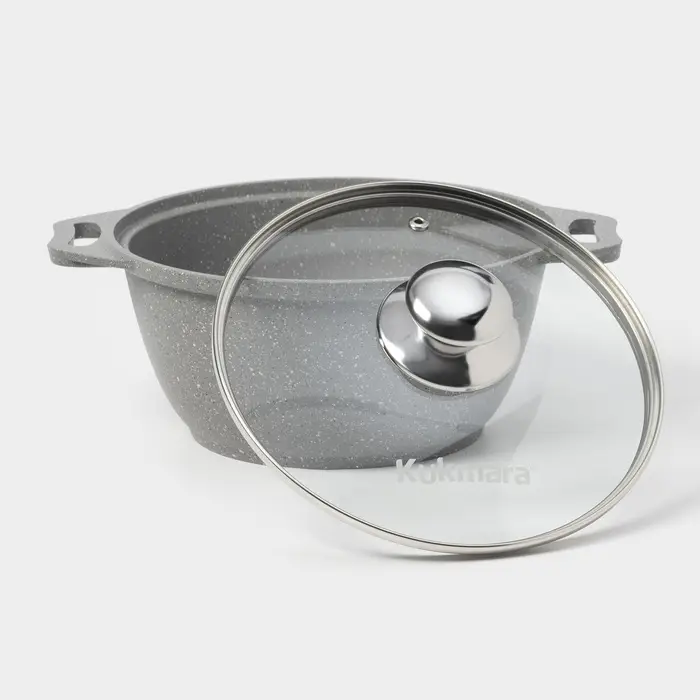 Кастрюля KUKMARA, 2 л, d=20 см, h=10.5 см, антипригарное покрытие, литой алюминий, серая