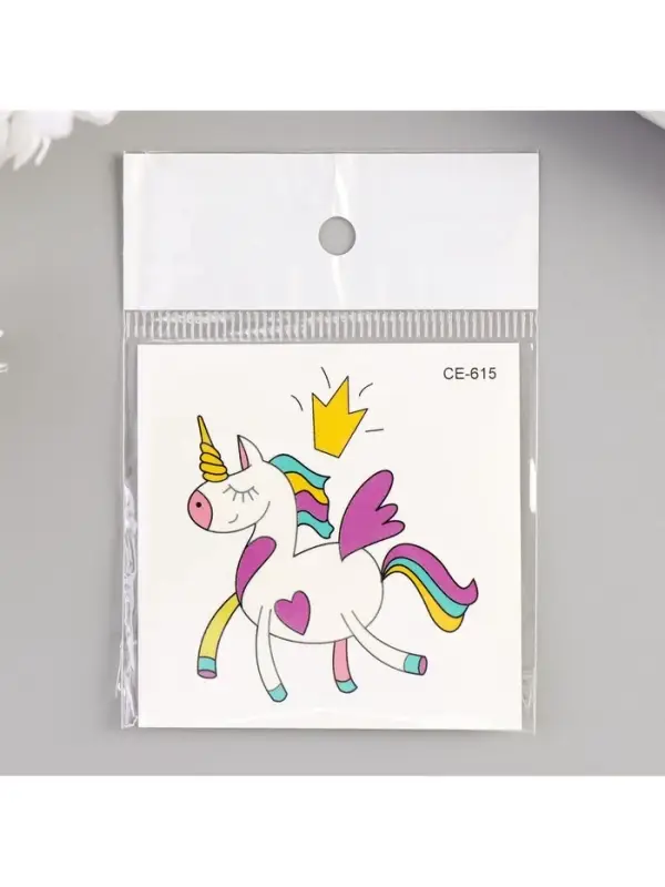 Переводная тату на тело цветная «Единорожек с короной», 6×6 см