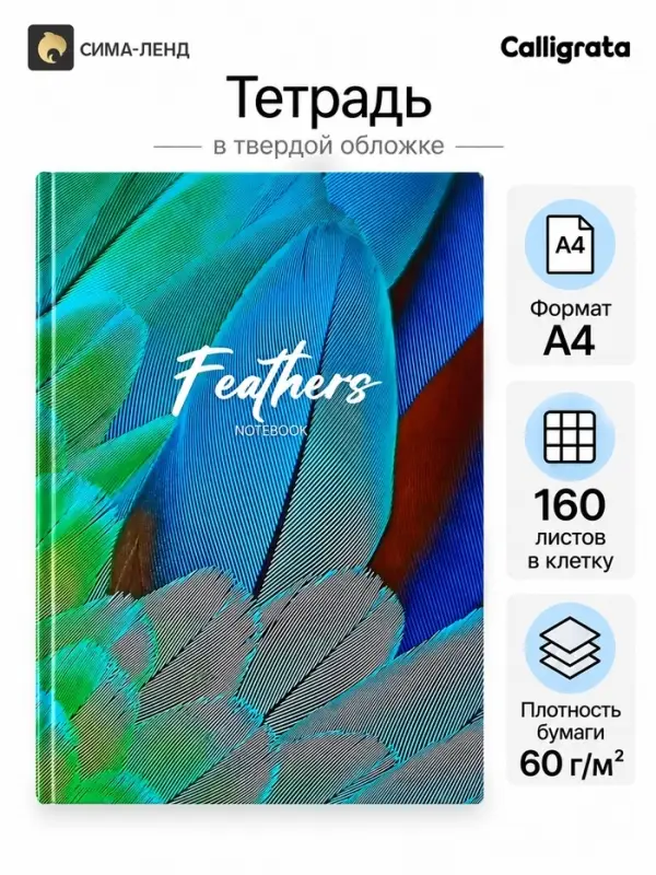 Колледж-тетрадь Calligrata TOP &laquo;Перья&raquo; А4, 160 листов, в клетку, в твёрдой обложке 7БЦ, матовая ламинация, выборочный лак