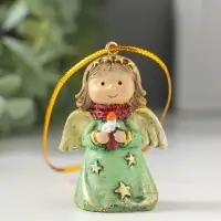 Сувенир полистоун "Ангелочек со звёздами на зелёном платье, со свечой в руках" 3,8х2,6х5 см   109157