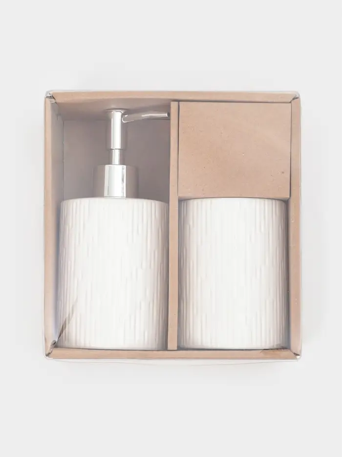 Набор для ванной "Rain", 2 предмета (дозатор для мыла, стакан), цвет белый