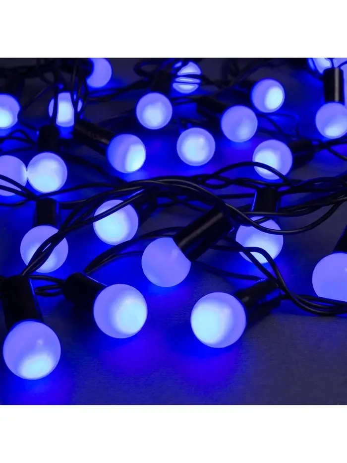 Гирлянда &laquo;Нить&raquo; 10 м с насадками &laquo;Шарики 1.5 см&raquo;, IP44, тёмная нить, 100 LED, свечение синее, 8 режимов, 220 В