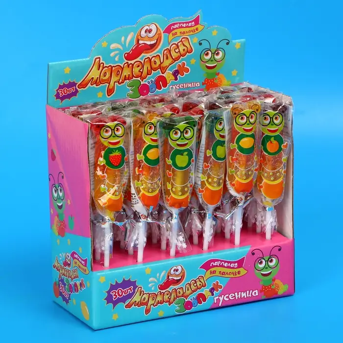 Мармелад фигурный на палочке «Мармеладсы Зоопарк: гусеница», ассорти, 14 г