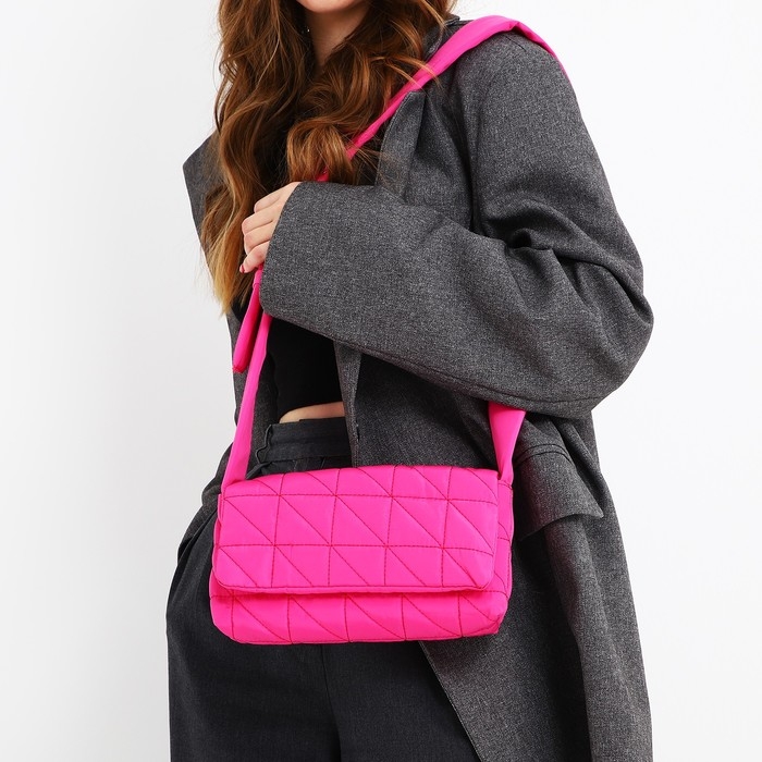 Сумка женская стеганная на плечо, отдел на молнии, 25х14х6 см, цвет розовый Сумка женская стеганная на плечо, отдел на молнии, 25х14х6 см, цвет розовый