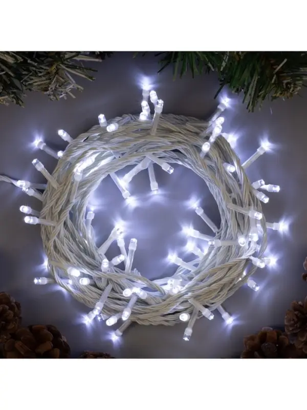 Гирлянда &laquo;Нить&raquo; 10 м, IP20, белая нить, 100 LED, 8 режимов, 220 В, свечение белое