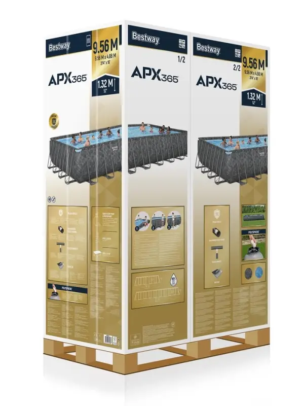 Бассейн каркасный Power Steel 956 х 488 х 132 см (фильтр-насос,лестница,тент) 561KJ