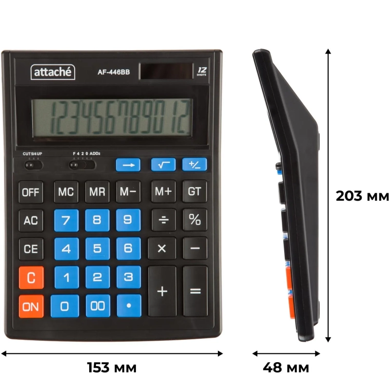 Калькулятор настольный ПОЛНОРАЗМ Attache AF-446BB,12р,дв.п,ч/син,203x153x48