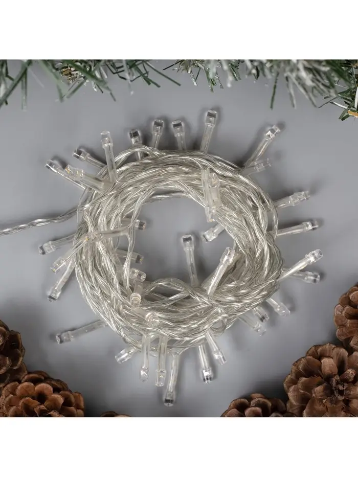 Гирлянда &laquo;Нить&raquo; 5 м, IP20, прозрачная нить, 50 LED, 8 режимов, 220 В, свечение тёплое белое