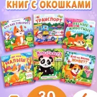 Книжки картонные с окошками, набор 6 шт. по 12 стр.