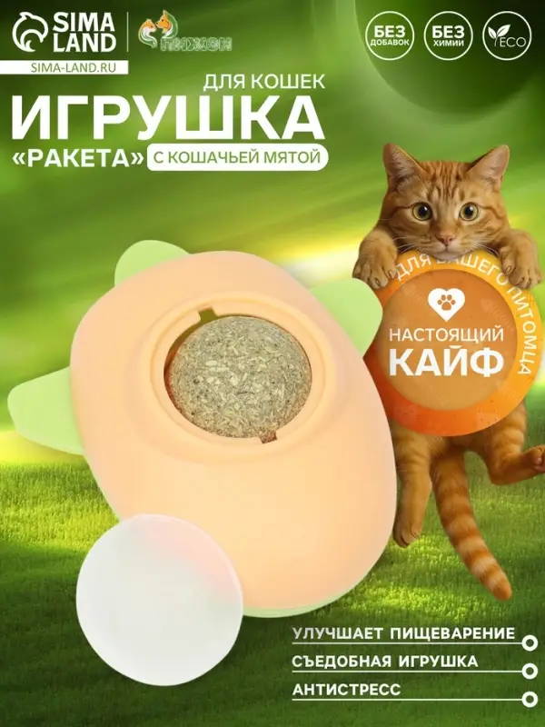 Игрушка с кошачьей мятой для кошек &laquo;Ракета&raquo;, 6 см, пластик, оранжевая, зелёная