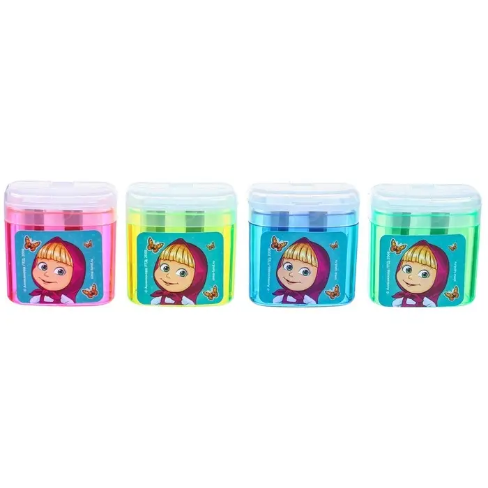 Точилка пластиковая с контейнером, двойная, МИКС, «Маша и медведь»