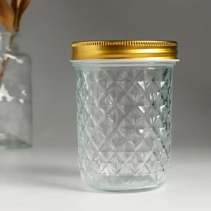 Банка для свечей &laquo;Ромбы&raquo; стеклянная с крышкой 500 мл 8.5&times;8.5&times;12 см