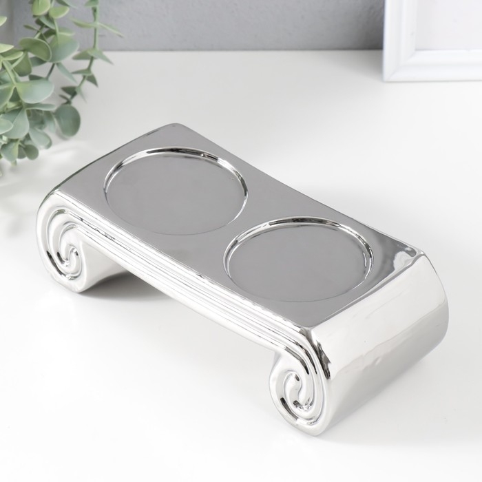 Подсвечник керамика на 2 свечи "Греция" d=7,5 см серебро 22,5х10х7 см