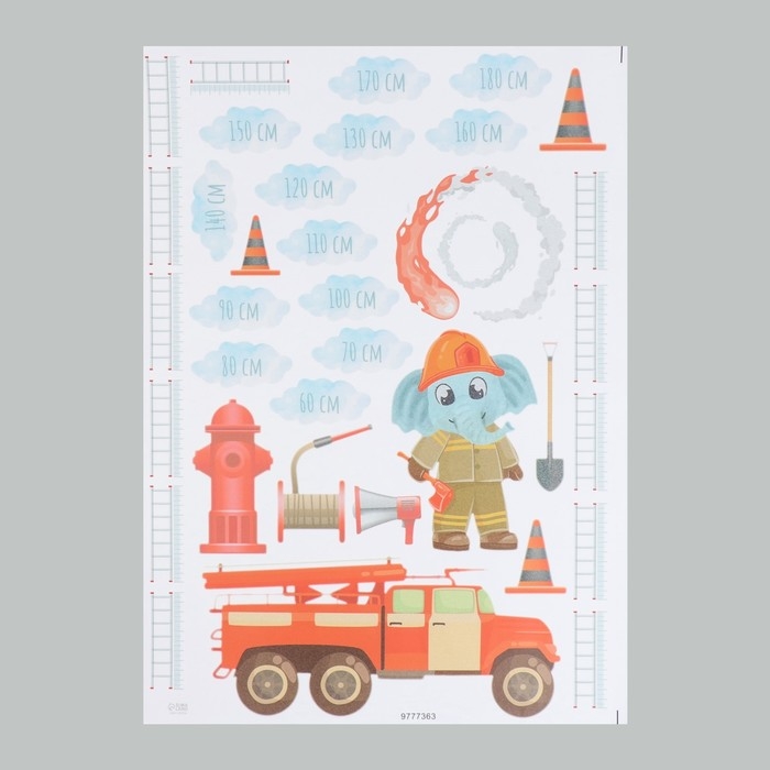 Наклейка интерьерная цветная ростомер  Наклейка интерьерная цветная ростомер "Пожарная машина" 50х70 см