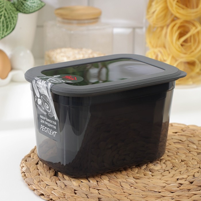 Набор ёмкостей для сыпучих продуктов «Респект», 3 шт, 0,8 л, 1,3 л, 2,3 л, прозрачные, крышка серая