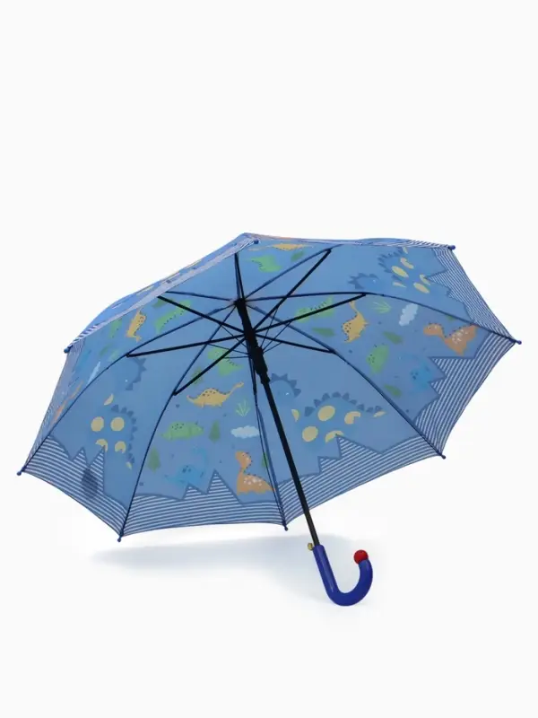 Зонт-трость детский п/авт R43/50 П/Э ДИНОЗАВРИКИ ручка-крюк синий пакет