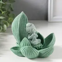 Сувенир полистоун "Лотос и Будда" зелёный 12,5х12,5х11 см