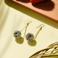 Серьги висячие &laquo;Шар плетёный&raquo;, чёрные в серебре, 6.5 см