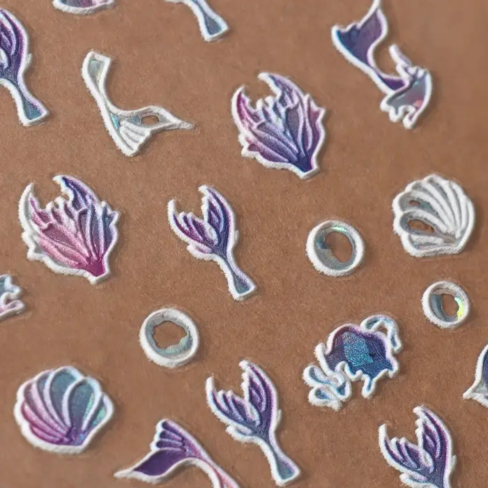 Наклейки для ногтей «Зов моря», объёмные, фиолетовые, белые Наклейки для ногтей «Зов моря», объёмные, фиолетовые, белые