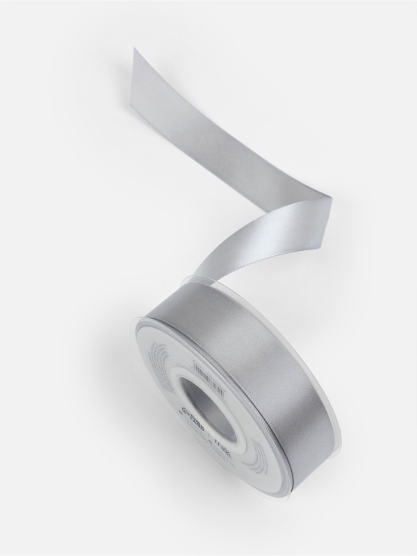 Лента атласная двухсторонняя №837 25мм*25±1м серебряный TR